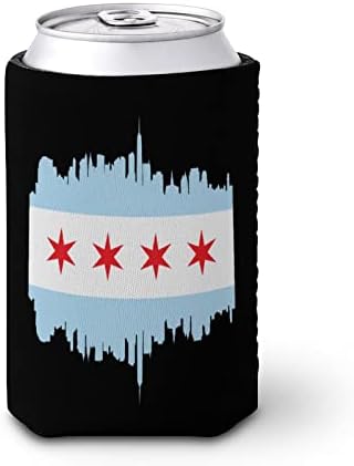 Bandeira de Chicago com edifícios Skyline reutiliza mangas de xícara de café gelado isolado por um padrão fofo