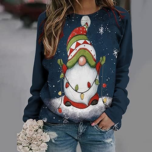 Camisas de Natal de boneco de neve fofo para mulheres soltas de manga comprida colorido de pêlos engraçados