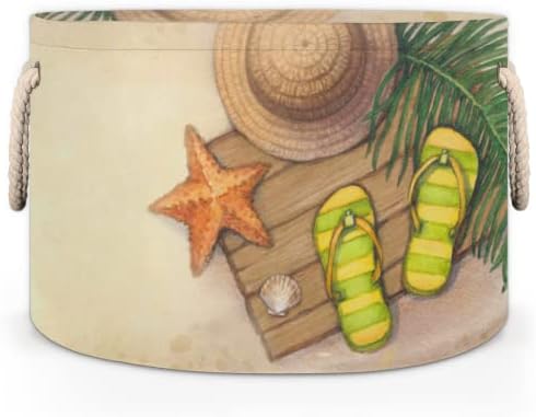Chapéu de estrela do mar de praia grandes cestas redondas para cestas de lavanderia de armazenamento