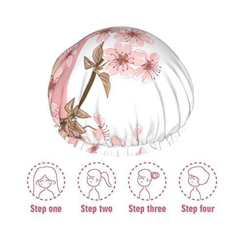 Romântico Capace de chuveiro impresso Sakura, bonés de banho reutilizáveis ​​à prova d'água para mulheres,