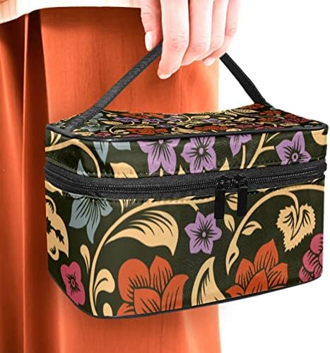 Bolsa de maquiagem de viagem Yoyoamoy com compartimento, flores florais vintage Big Cosmetic Caso