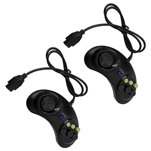 Vicue 2pcs 6 Button Game Controller para Sega Genesis Black Fashion Stramline Design