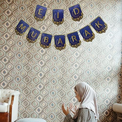 Kymy Eid Mubarak Banner, Eid Mubarak Decoration, bandeira de papel hard de espessura islâmica muçulmana
