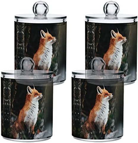 Yyzzh Bonito Animal Red Fox em Winter Snow Forest Floresta 4 Pacote Distribuidor QTIP de Pacote para Algodão