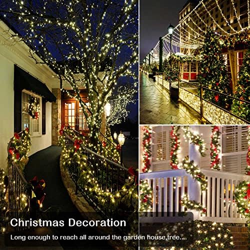 Luzes de Natal Zhouduidui ao ar livre, 800 luminárias de corda branca quentes de 330 pés, 8 de modo