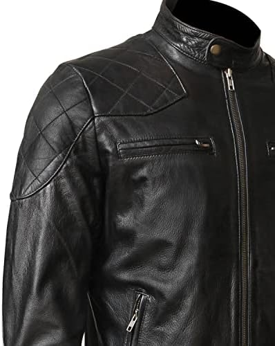 David the Beckham Cowhide Biker Men Black Motorcycle Leather Jacket