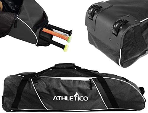 Bolsa de beisebol atlética Rolling - Bolsa de beisebol com rodas para beisebol, TBall, equipamento