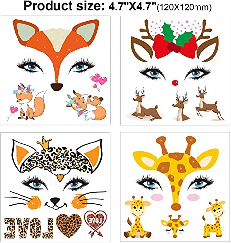 Kit de tatuagens de rosto temporário de animais para crianças 8 lençóis falsos temporários de pintura
