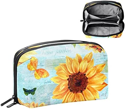 Bolsa de maquiagem Zipper Bolsa Travel Organizador cosmético para mulheres e meninas ， Girassóis e borboletas