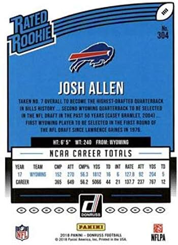 2018 Donruss Football 304 Josh Allen RC ROOKIE CARTO BUFFALO BILLS RATADO ROOKIE OFICIAL NFL