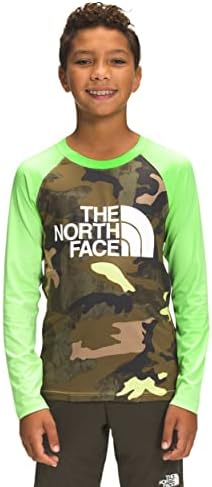 The North Face Boys 'impressa Anfíbio L/S Sun Tee, impressão verde de camuflagem verde TNF, Média