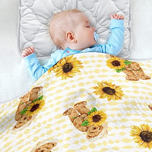 Urso fofo segurando girassóis unissex fofo manta de bebê para criança cobertor de criança para creche com cobertor