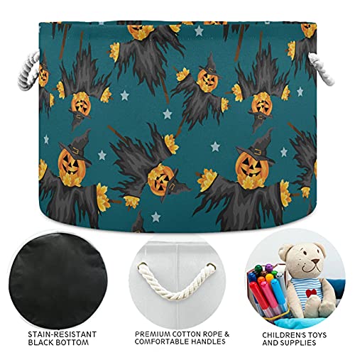 Grande cesta de armazenamento redondo - Halloween Jack Lantern Pumpkin Canvas Canvas de armazenamento Bin Bin
