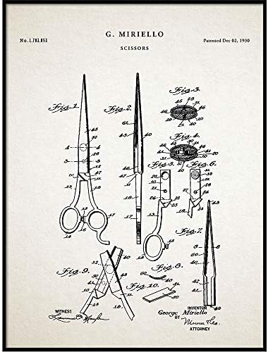 Salon Scissors Patent Print Art 1930, tesouras, barbeiro, estilista, cabelo, salão, qp389