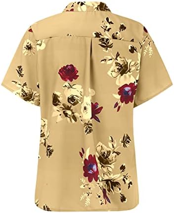 Mulheres Button Down camisa, 2023 Summer Floral Basic Tees Bolsetes Blusses de Manga Curta V Blusses
