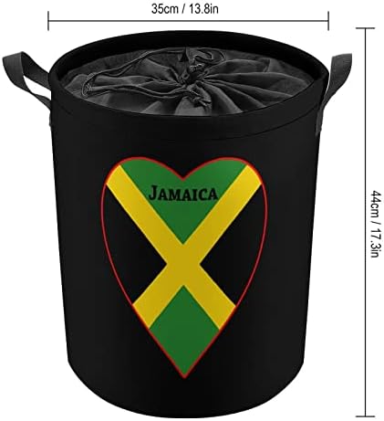 Jamaica Flag Heart 42L Round Roundry Basket Casket Roupas dobráveis ​​Hampers com tampo