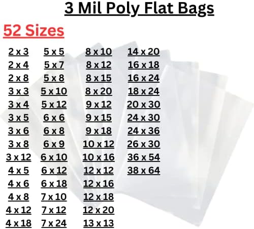 Múltiplos tamanhos sacos poli planos transparentes - 24x30 e 3mil embalagem de plástico aberta de 3 mil | Sacos