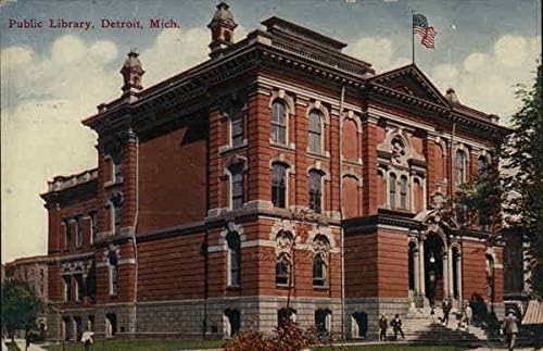 Biblioteca Pública Detroit, Michigan MI Original Antique Postcard