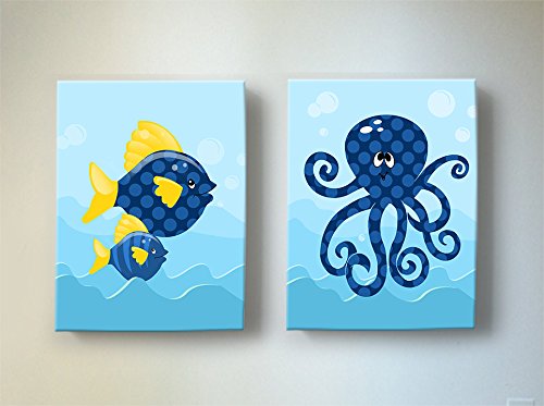 Decoração de parede de berçário de meninos e meninas - Adorável Pesca Ocean e Octopus Gifts - Great