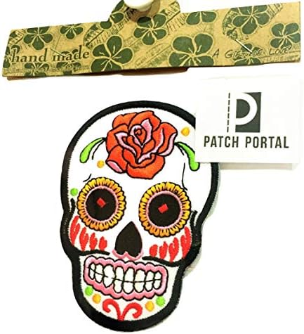 Patch Portal Sugar Skull White Art 3,5 polegadas dia do bordado morto