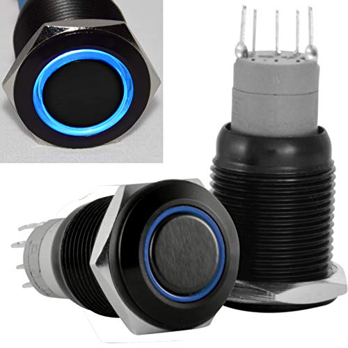 Jacobsparts Momentary PushButton Starter Switch Metal Circular Black com LED azul Fits Fit