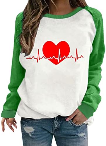 Camiseta gráfica de coração fofo para feminino para o dia dos namorados da feminina Pullover de