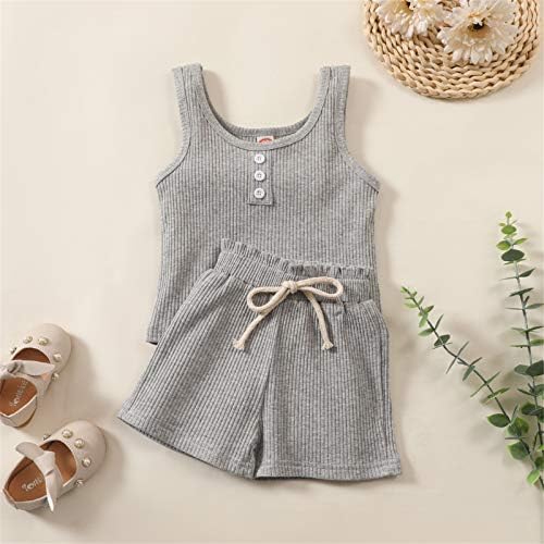 2pcs/set Toddler Baby Girl Sleeseless Top Top Scorts Casual Summer Knit