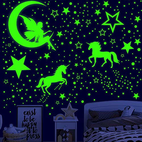 Glow in the Dark Stars for Teto, 915 PCs Unicorn Wall Decor para garotas quarto, decalque de