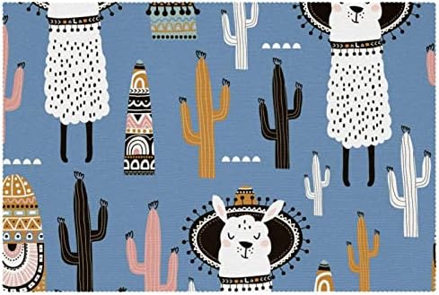 Boho alpaca cactus lhama de desenho animado de desenho animado local, tapetes, tapetes de lhama, placems limpo
