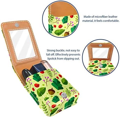 Mini estojo de batom com espelho para bolsa, folhas Padrões de nozes Organização de caixa portátil