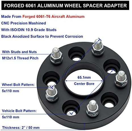 Vlaoschi preto forjado 5x110 Spacers de rodas hubcentric 2 polegadas com 12x1,5 pregos compatíveis