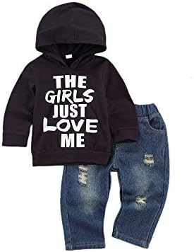 FHUTPW Toddler Baby Boy Roupfits Capuz Sorto e roupas de jeans Set Fall Winter 6 9 12 18 24 meses