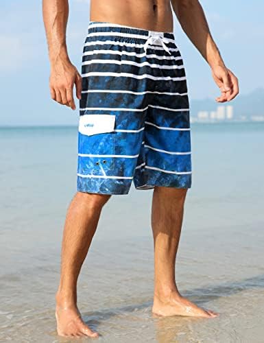 Turncos de natação masculinos da unidadep shorts de praia listrada de verão rápido com forro