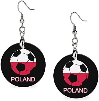 Brincos de madeira de futebol da Polônia redonda pendente balanço jóias para mulheres para mulheres