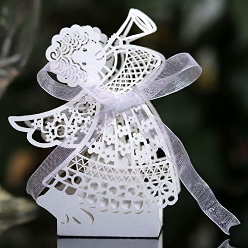 CuJux 50pcs Angel Girl Hollow Carriage Favor Gifts Candy Boxes com Ribbon Custom Wedding Party Favor Decoration
