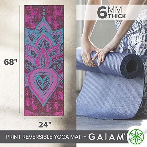 GAIAM YOGA MAT - Premium de 6 mm de impressão reversível Exercício sem deslizamento e tapete de fitness para