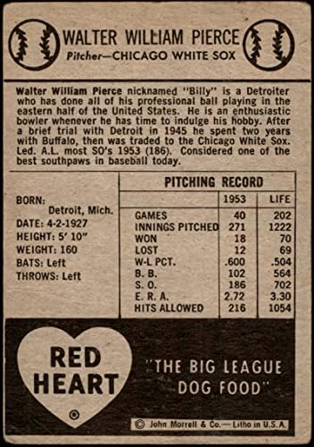 1954 Coração vermelho Billy Pierce Chicago White Sox VG+ White Sox