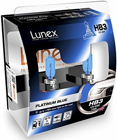 LUNEX HB3 9005 PLATINUM Blue Headlight Bulbos de halogênio 12V 65W P20D Max Blue Effect 4700K DUOBOX