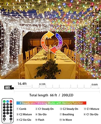 Luzes pastel de Páscoa, 66ft 200 LEDs Alterações de cor Luzes de cordas de pásco
