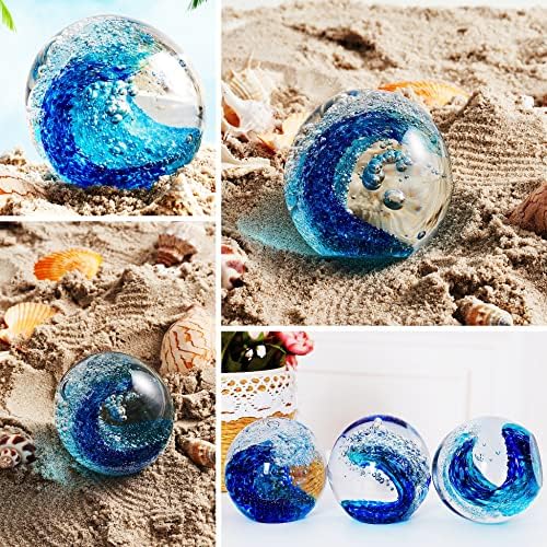 Fatuagens de vidro sopradas à mão Ondas de bola oceânica, bola de vidro de peso de papel, decoração