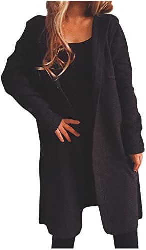 Suéter feminino de pescoço de pescoço casual com manga comprida com capuz de outono suéter cardigan