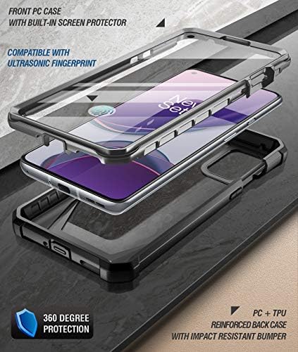 Série Poética Guardião para OnePlus 8T Case, Tampa de para-choque híbrida à prova de choque híbrida de corpo inteiro com protetor embutido em tela, preto/transparente
