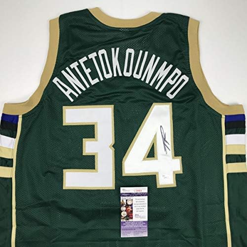Giannis Autografado/Assinado Antetokounmpo Milwaukee Green Custom Basketball Jersey JSA COA
