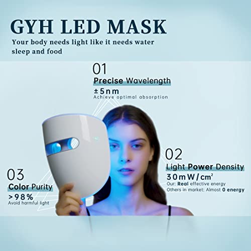 Gyh LED Face Mask Light Therapy, terapia vermelha da luz para rosto, máscara de terapia com luminária de alta dose