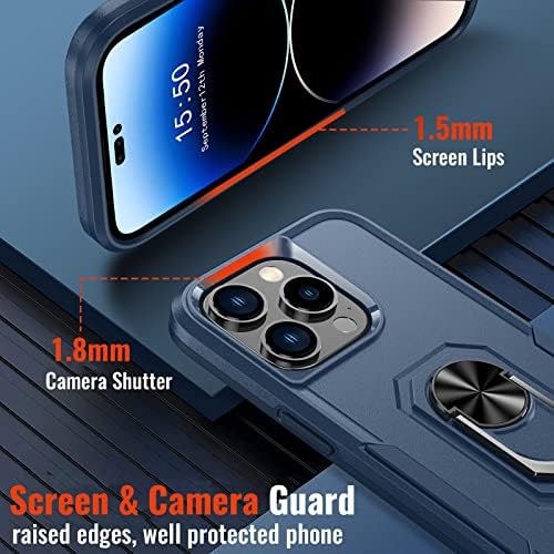 Nineasy para iPhone 14 Pro Case, com [2PCS 9H Glass Screen Protector] [360 ° Ring Kickstand] [10ft Military