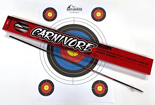 Arrows de águia preta Carnivore Flethed Arrows com palhetas de 2 polegadas - 0,001 reta, 250 coluna - 6 pacote