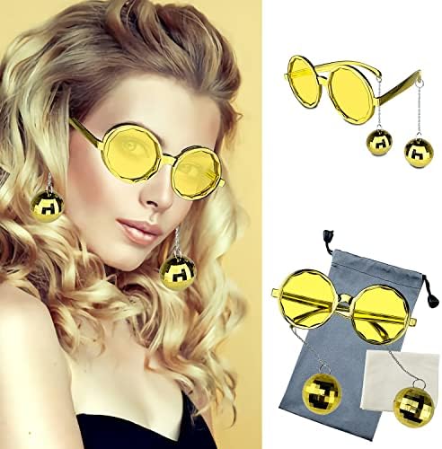Óculos de bola de bola de discoteca de Popciel Retro - óculos de sol engraçados - favor da festa, 7,28*4,13*1,57
