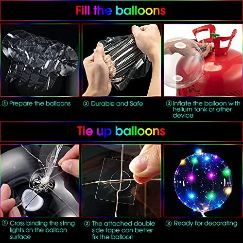 Balões Bobo LED iluminados com luzes coloridas de cordas, 20in 6 pacote de balões transparentes