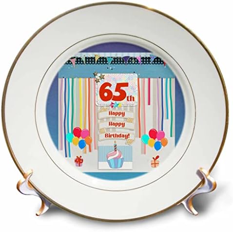Imagem 3drose de 65º aniversário, cupcake, vela, balões, presente, streamers - placas