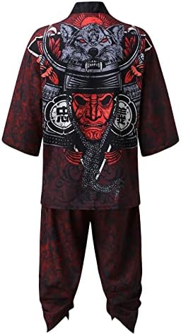 Terno masculino Mens Leisure Relaxado Antigo Impressão Digital Kimono Cassock Cardigan Camisa Camisa